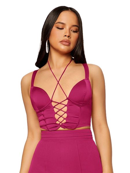 lace up crop halter 420f#, White
lace up crop halter 420f#, White