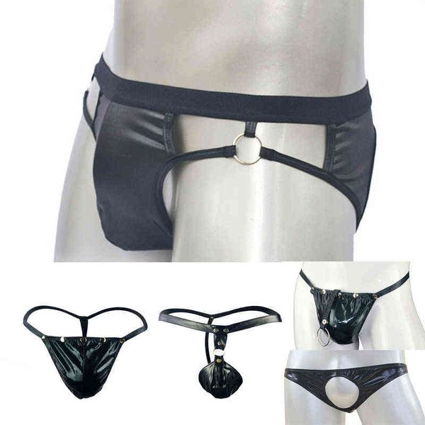 men's underwear breathable leather hole iron ring low waist faux leather thong t pants temptation youth w220324, Red;black
men's underwear breathable leather hole iron ring low waist faux leather thong t pants temptation youth w220324, Red;black