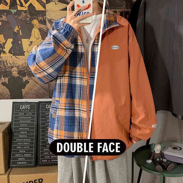 2022 spring all-match korean fashions coats mens harajuku hip hop preppy style jacket male plaid double face windbreaker y220803, Black;brown 
2022 spring all-match korean fashions coats mens harajuku hip hop preppy style jacket male plaid double face windbreaker y220803, Black;brown