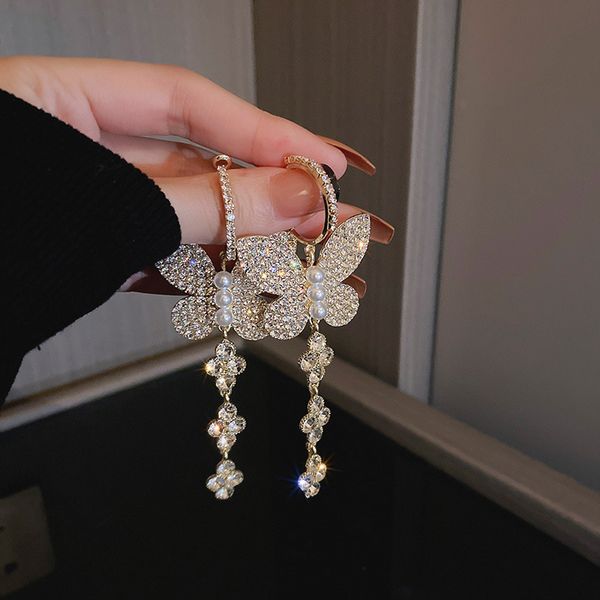 925 silver needle european and american diamond butterfly super fairy smart earrings fashion long tassel flower earrings exaggerated earring, Golden
925 silver needle european and american diamond butterfly super fairy smart earrings fashion long tassel flower earrings exaggerated earring, Golden
