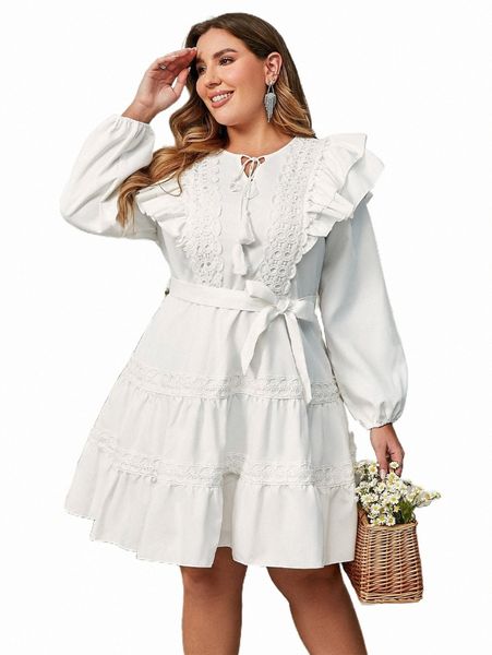 simplee plus tie neck eyelet embroidery ruffle trim belted dress t8zv#, Black
simplee plus tie neck eyelet embroidery ruffle trim belted dress t8zv#, Black