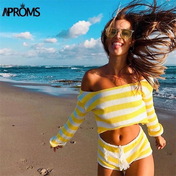 aproms summer striped cotton knitted beach crop and shorts women 2 pieces set casual high waist shorts ladies bikini outfits t200325, White
aproms summer striped cotton knitted beach crop and shorts women 2 pieces set casual high waist shorts ladies bikini outfits t200325, White