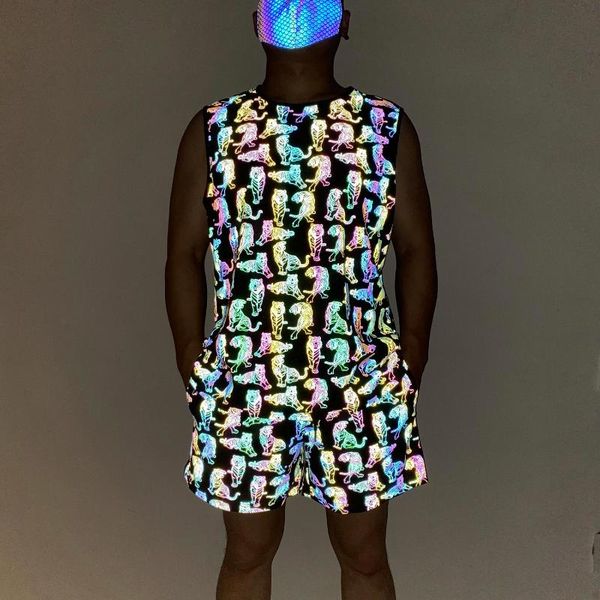 men's tracksuits tiger printed men techwear two piece set colorful reflective vest shorts harajuku hip hop reflect light clothing men&#, Gray
men's tracksuits tiger printed men techwear two piece set colorful reflective vest shorts harajuku hip hop reflect light clothing men&#, Gray
