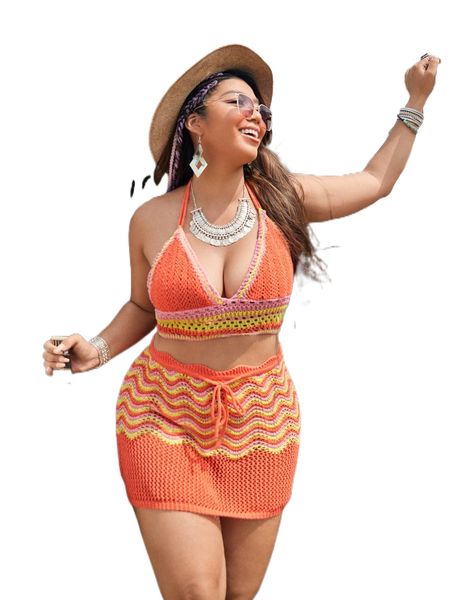 plus striped halter cover up with skirt set y48k#, Black
plus striped halter cover up with skirt set y48k#, Black