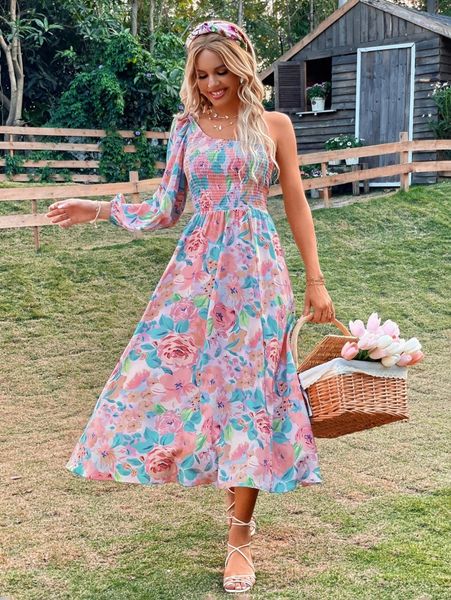 random allover floral print shirred one shoulder lantern sleeve dress n4cx#, Black;gray
random allover floral print shirred one shoulder lantern sleeve dress n4cx#, Black;gray