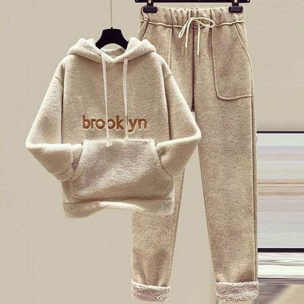 winter women home suit set casual tracksuit oversized warm hoodies famale long sleeve pullover sweatshirts wool print ropa mujer y201128, White 
winter women home suit set casual tracksuit oversized warm hoodies famale long sleeve pullover sweatshirts wool print ropa mujer y201128, White