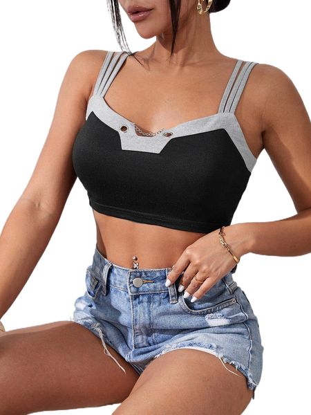 chain detail colorblock crop 700f#, White
chain detail colorblock crop 700f#, White