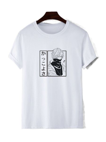 men cartoon figure & japanese letter graphic tee 51mj#, White;black 
men cartoon figure & japanese letter graphic tee 51mj#, White;black