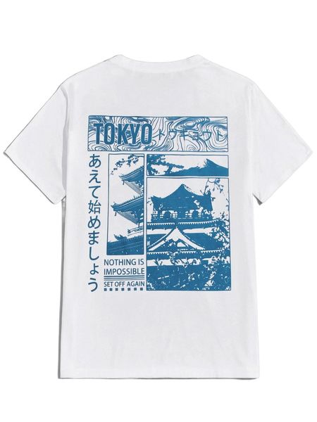 men slogan & building print tee o47j#, White;black
men slogan & building print tee o47j#, White;black