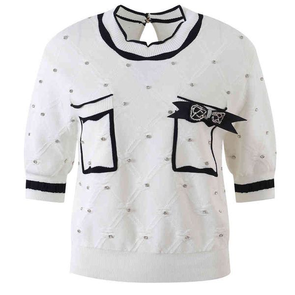 women's sweaters summer nail drill short sleeve diamond lattice knitted ice silk pullover round neck pocket bow knit sweater pbjd, White;black
women's sweaters summer nail drill short sleeve diamond lattice knitted ice silk pullover round neck pocket bow knit sweater pbjd, White;black