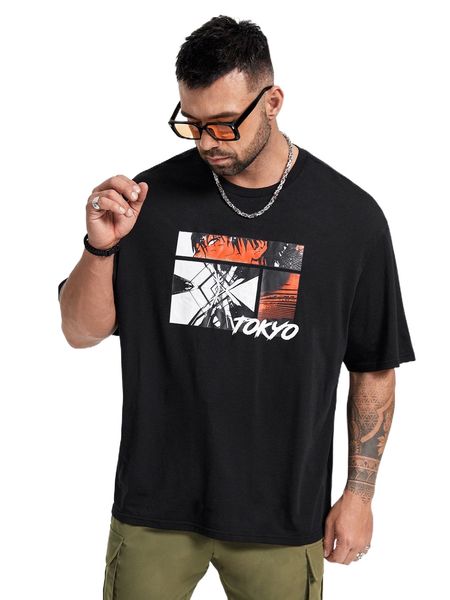extended sizes men letter graphic tee w21l#, White;black