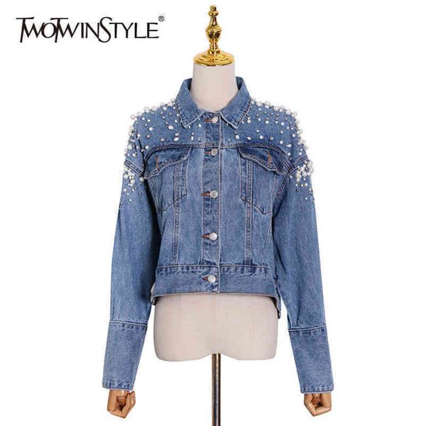 denim patchwork pearl jacket for women lapel long sleeve casual jackets female fashion clothing spring 210423, Black;brown
denim patchwork pearl jacket for women lapel long sleeve casual jackets female fashion clothing spring 210423, Black;brown