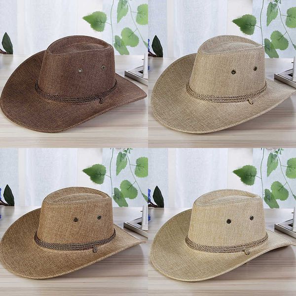 2021 new men's western cowboy hat fashion linen straw hat outdoor travel sun jazz hat big brim chic outdoor knight caps, Blue;gray
2021 new men's western cowboy hat fashion linen straw hat outdoor travel sun jazz hat big brim chic outdoor knight caps, Blue;gray