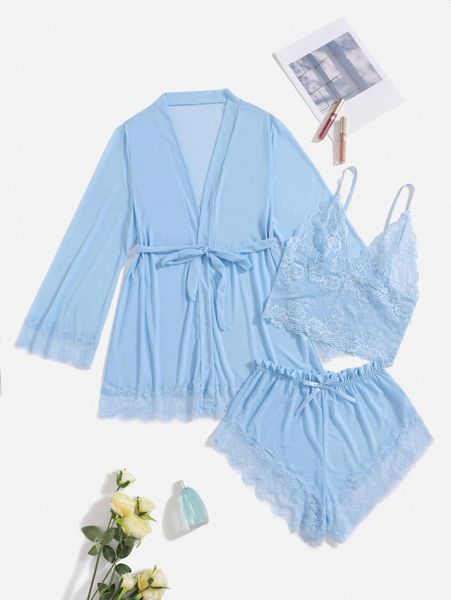 4pack contrast lace mesh lingerie set with robe & belt b0pz#, Black;red
4pack contrast lace mesh lingerie set with robe & belt b0pz#, Black;red