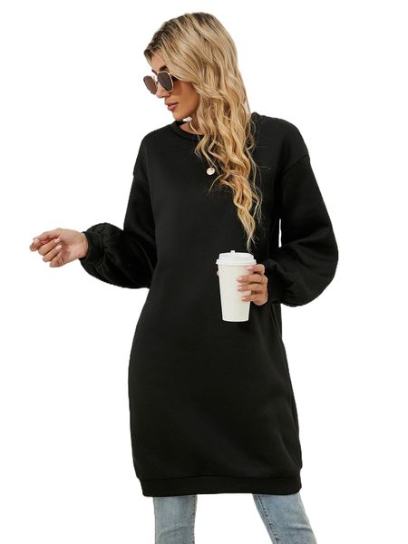 lantern sleeve longline pullover 837c#, Black 
lantern sleeve longline pullover 837c#, Black