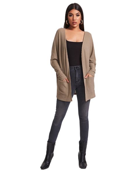 pocket front waffle knit coat 0506#, Black