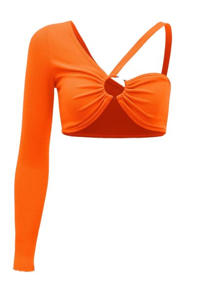 dopamine dressing neon orange asymmetrical neck ring detail q8he#, White