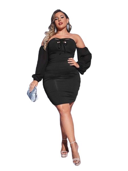 plus tie front off the shoulder dress y2ky#, Black
plus tie front off the shoulder dress y2ky#, Black