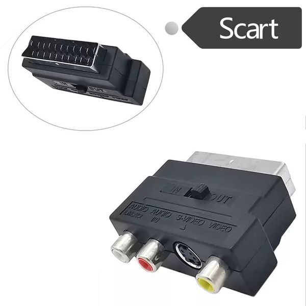 scart adaptor av block to 3 rca phono composite s-video with in/out switch for tv dvd vcr
scart adaptor av block to 3 rca phono composite s-video with in/out switch for tv dvd vcr