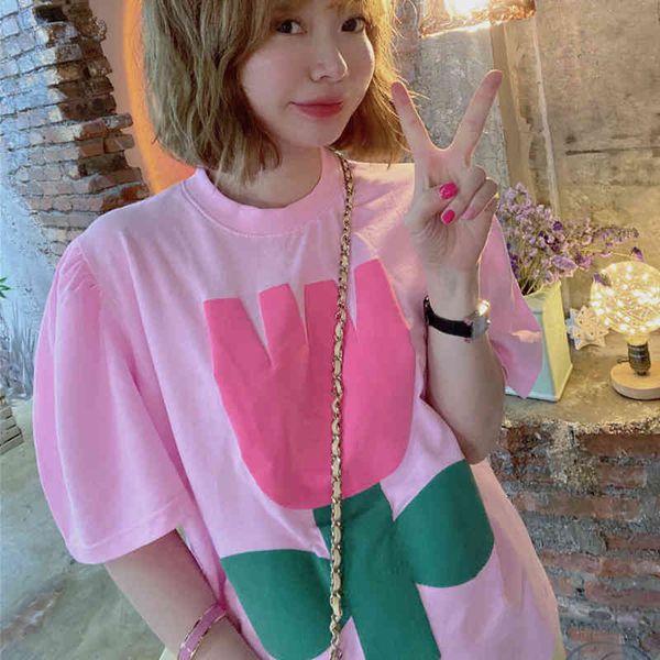 women's t-shirt south korea pola home east gate summer sweet pink temperament flower round neck t-shirt female, White
women's t-shirt south korea pola home east gate summer sweet pink temperament flower round neck t-shirt female, White