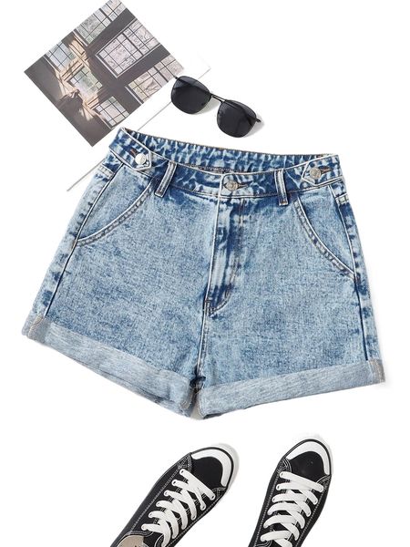rolled hem straight leg denim shorts f4f9#, White;black
rolled hem straight leg denim shorts f4f9#, White;black