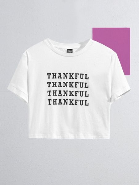 x elizabeth graham letter graphic round neck crop tee n270#, White