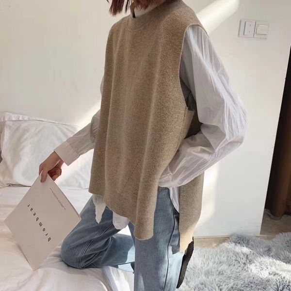 loose lazy knitted cashmere wool vest vest female round neck sleeveless sweater solid color comfortable soft product y200720, White;black
loose lazy knitted cashmere wool vest vest female round neck sleeveless sweater solid color comfortable soft product y200720, White;black