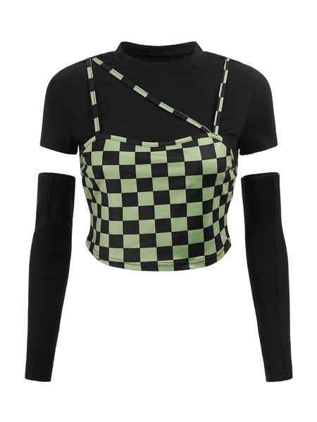 plaid mock neck 2 in 1 crop tee with sleeves o2gi#, White
plaid mock neck 2 in 1 crop tee with sleeves o2gi#, White