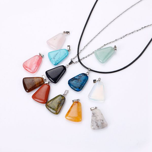 natural stone trapezoid pendant necklace opal tiger's eye pink quartz crystal chakra reiki healing pendulum necklaces, Silver
natural stone trapezoid pendant necklace opal tiger's eye pink quartz crystal chakra reiki healing pendulum necklaces, Silver