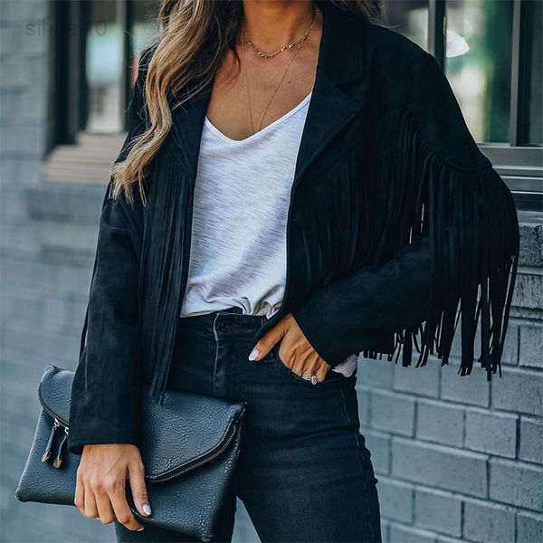 women solid color collared jacket with tassels long sleeve open front coat black coffee pink office lady high streetwear spring l220725, Black;brown
women solid color collared jacket with tassels long sleeve open front coat black coffee pink office lady high streetwear spring l220725, Black;brown