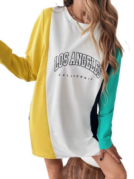 color-block letter graphic sweatshirt dress h2t9#, Black 
color-block letter graphic sweatshirt dress h2t9#, Black