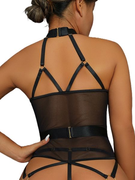 4pack cut-out mesh underwire lingerie set & leg rings x7vo#, Black;red 
4pack cut-out mesh underwire lingerie set & leg rings x7vo#, Black;red