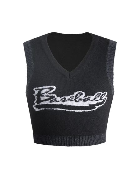 letter pattern sweater vest b4i1#, White;black