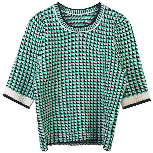 women's sweaters french style early spring 2022 fancy plaid color matching jacquard minority design feeling slim round neck short sleev, White;black
women's sweaters french style early spring 2022 fancy plaid color matching jacquard minority design feeling slim round neck short sleev, White;black