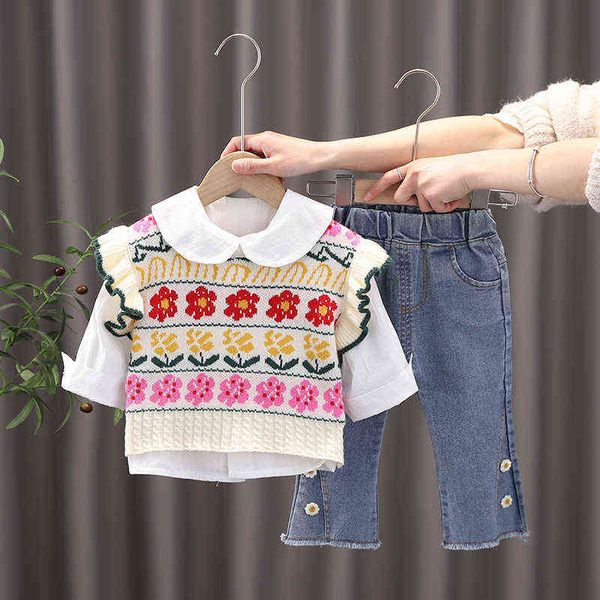 olekid 2022 spring autumn girls 3pcs clothing set flower sweater vest long sleeve shirt fashion jeans baby girl clothes set aa220316, White
olekid 2022 spring autumn girls 3pcs clothing set flower sweater vest long sleeve shirt fashion jeans baby girl clothes set aa220316, White