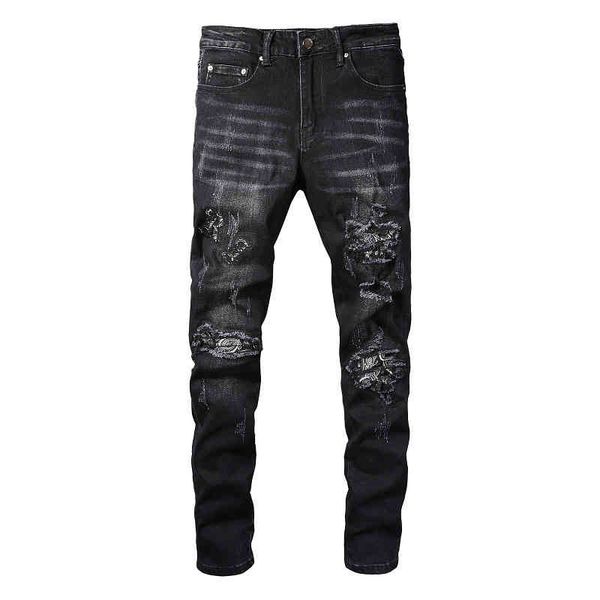 men's jeans 829th street fashion hole patch jeans high men splicing personalized design slim fit zipper leggings syd6, Blue
men's jeans 829th street fashion hole patch jeans high men splicing personalized design slim fit zipper leggings syd6, Blue