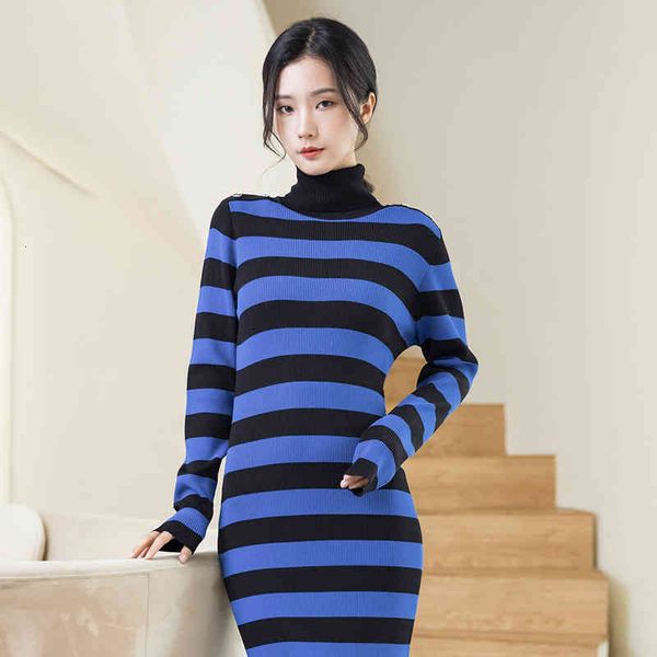 women's hoodies sweatshirts autumn and winter contrast black blue striped bottomed buttock wrapped wool dress high neck over knee knit
women's hoodies sweatshirts autumn and winter contrast black blue striped bottomed buttock wrapped wool dress high neck over knee knit