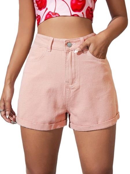rolled hem high waisted denim shorts q0vd#, White;black
rolled hem high waisted denim shorts q0vd#, White;black