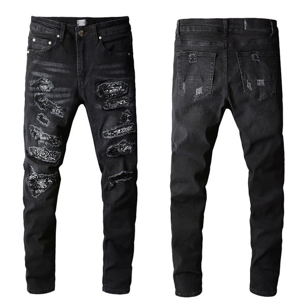 2022 hip-hop high street fashion brand jeans retro torn fold stitching men's designer motorcycle riding slim pants size, Blue
2022 hip-hop high street fashion brand jeans retro torn fold stitching men's designer motorcycle riding slim pants size, Blue