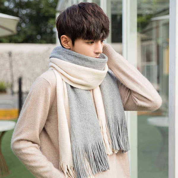 men scarf korean imitation cashmere color matching men's women's thickened warm bib, Blue;gray
men scarf korean imitation cashmere color matching men's women's thickened warm bib, Blue;gray