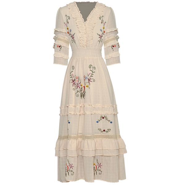 v-neck collar half sleeve embroidery ruffles elastic waist dress women designer 2022 autumn vestidos robe femme, Black
v-neck collar half sleeve embroidery ruffles elastic waist dress women designer 2022 autumn vestidos robe femme, Black