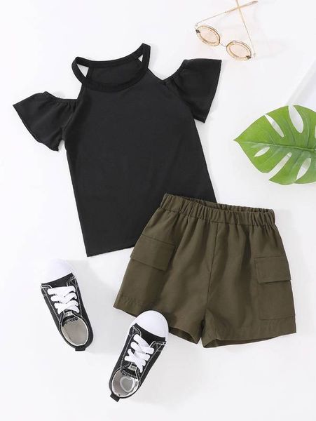 toddler girls cold shoulder & flap pocket shorts she, White
toddler girls cold shoulder & flap pocket shorts she, White