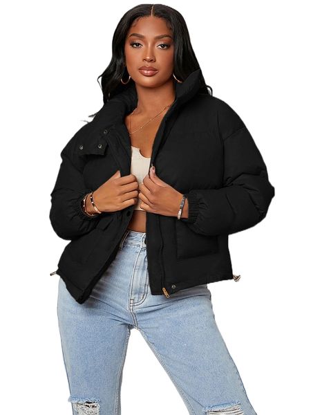 sxy zip up double pocket puffer coat p8mk#, Black