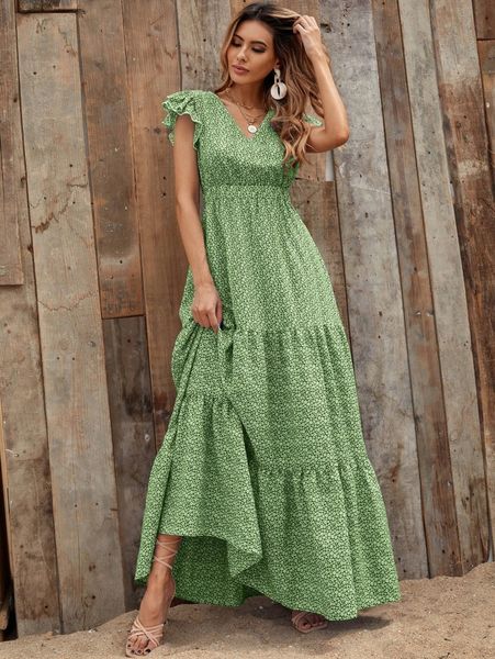 ditsy floral ruffle hem dress h1df#, Black;gray