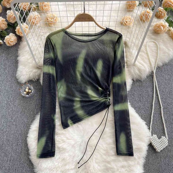 women's t-shirt korean tie dyed thin mesh long sleeve t-shirt women's summer pleated drawstring design fashion versatile zfqk, White
women's t-shirt korean tie dyed thin mesh long sleeve t-shirt women's summer pleated drawstring design fashion versatile zfqk, White