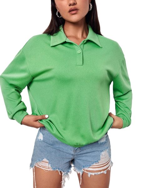 polo neck drop shoulder sweatshirt p1ln#, Black