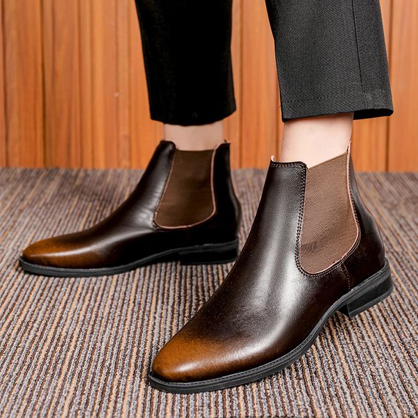 chelsea boots for men classic british style leather boots slip-on brown short boots men, Black
chelsea boots for men classic british style leather boots slip-on brown short boots men, Black