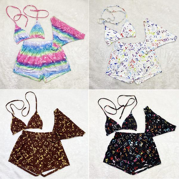3pcs set women swimwear classic letter bikini suit fashion designer lace-up bra crop tanks + briefs + shorts swimsuit ladies beachwear polys, White
3pcs set women swimwear classic letter bikini suit fashion designer lace-up bra crop tanks + briefs + shorts swimsuit ladies beachwear polys, White