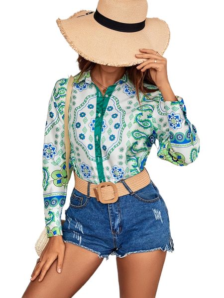 floral & paisley print blouse a1yx#, White