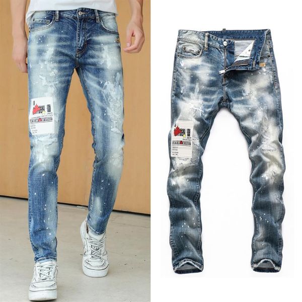 2022 skinny jeans men patchwork ripped bleach wash painted effect cowboy trousers denim pants205s, Blue
2022 skinny jeans men patchwork ripped bleach wash painted effect cowboy trousers denim pants205s, Blue